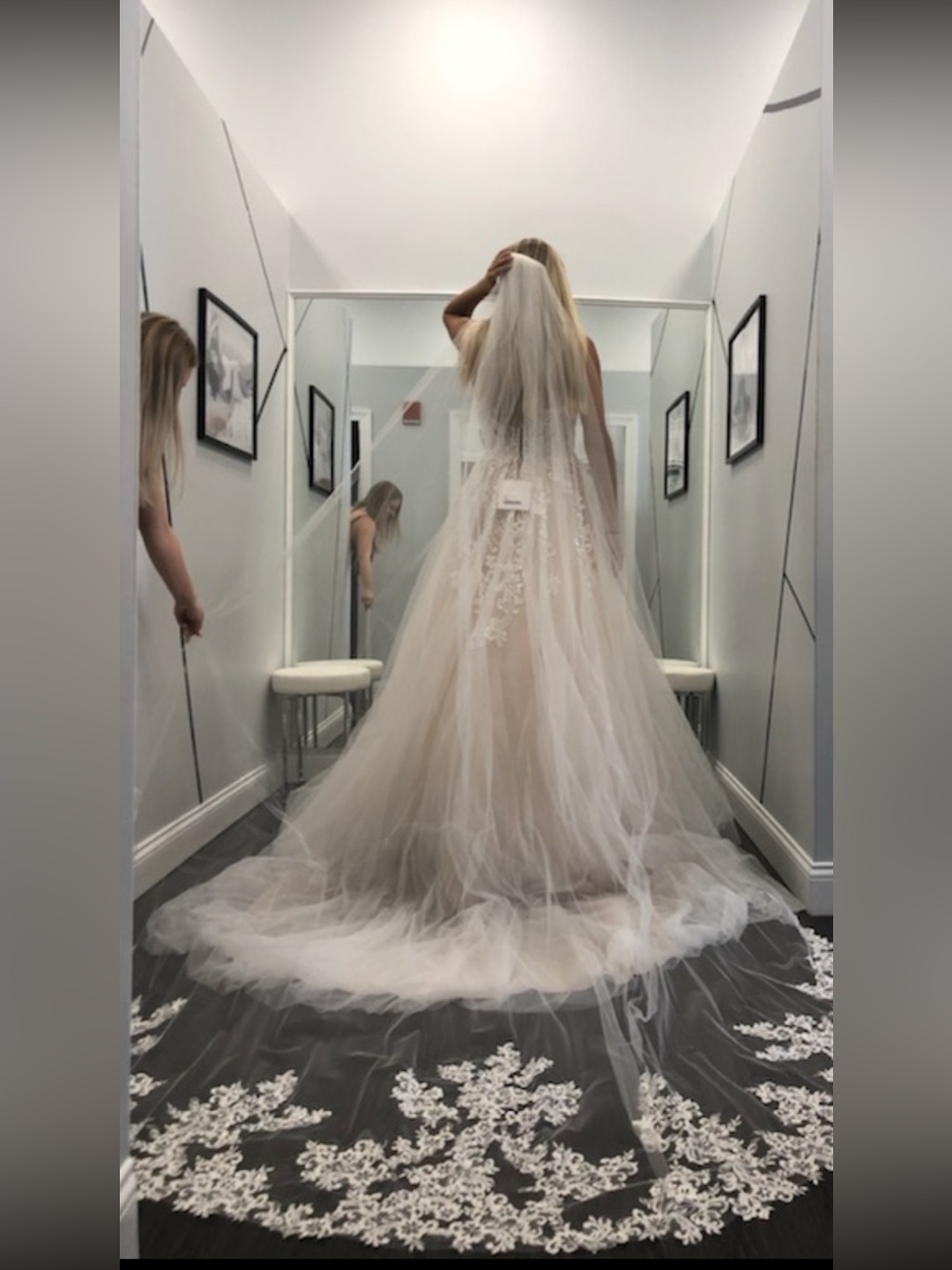 Cathedral Length Ivory Lace Wedding Veil | Crystal Beaded